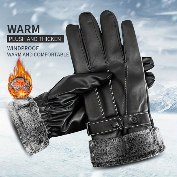 1 par vinter PU-handskar, vindtät vattentät varma plyschfodrade utomhus körhandskar för män Black M