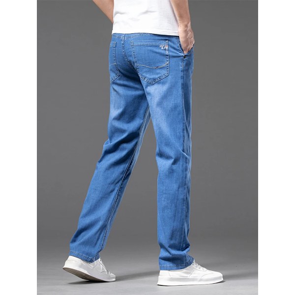 Sommer Tynde Mænd Straight Jeans Klassisk Sort Blå Stretch Casual Business Baggy Denim Bukser Mænd Mærke Bukser black 30