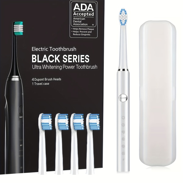 Uppladdningsbar elektrisk tandborste för vuxna och barn - 6 lägen, 4 mjuka borsthuvuden, 2 minuters smart timer, 90 dagars användning på en laddning, ADA accepterat