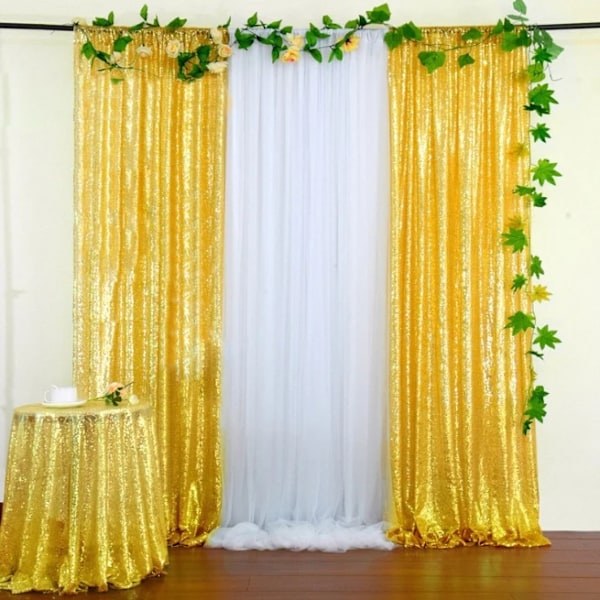 2Ftx8ft 2 stk. Guld Sequin Baggrund Gardinpaneler Scene Bryllup Fest Baggrund Draperi, Baby Shower Ceremoni Fødselsdag Dekoration silver 2PCS