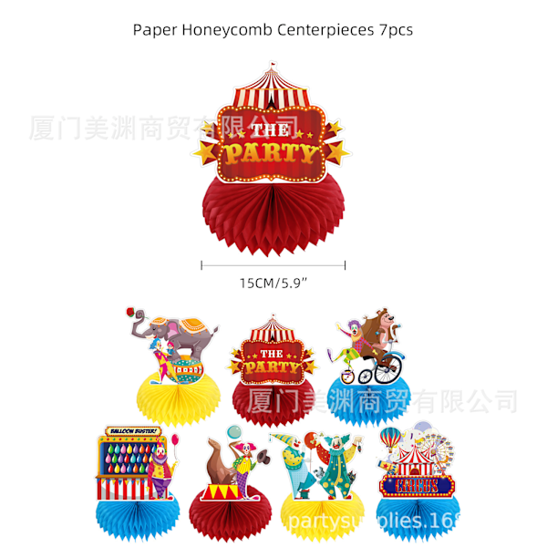 Sirkusjuhlateema-asetus Plug-In-lippu Syntymäpäivälippu Klovni Laatikko Hunajakennokoriste Toimitukset Suit 5