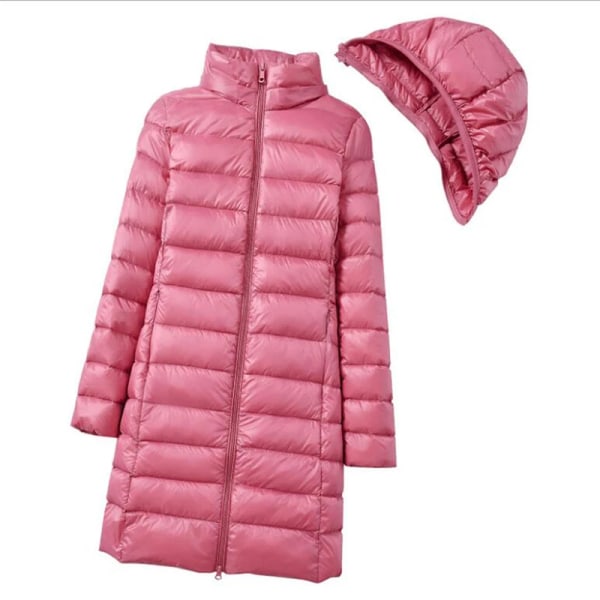 Koreanskt mode Slim Ta bort Hooded Parka Fashionabla Ytterkläder 2023 Vinter Dunjackor Dam Lång Lätt Tunn Päls Pufferjacka Pink XXXL