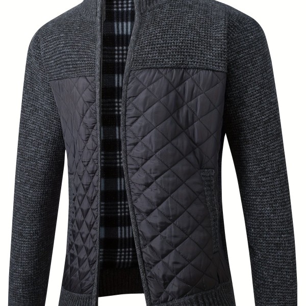 Varm stickad cardigan tröja för män, höghalsad vindtät jacka kappa för höst och vinter Black M(48)