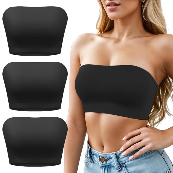 Sexig sömlös axelbandslös tubtopp-bh, halvkopp för kvinnor, ultratunn silikon Halkfri underkläder Avlägsen klänning Underkläder Black-3PCS M