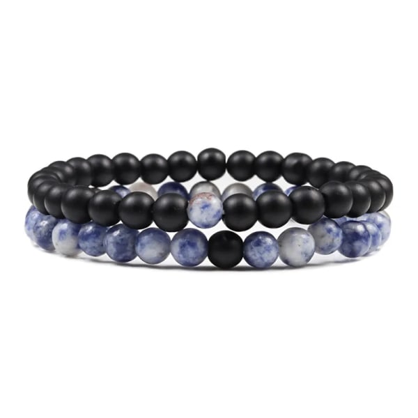 Set Armband Par Avstånd Svart Vit Naturlig Lavasten Tiger Eye Beaded Yoga Armband för män Kvinnor Elastiskt rep Smycken 6mm Matte-whiteblue