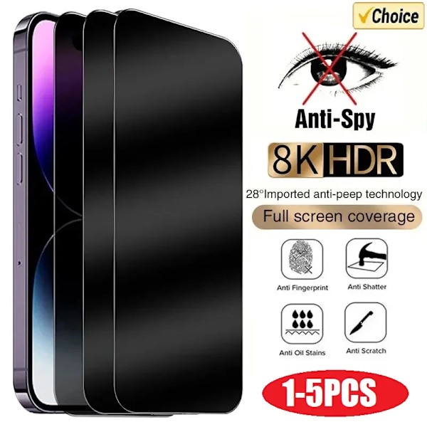 1-5Pcs Anti-Spy Glass För Iphone 15 14 13 12 11 Pro Max Mini Xs Xr 7 8 6 Plus Integritetsskärm Beskyddare För Iphone Se 2020 2022 For iPhone Xs Max Anti Peeping