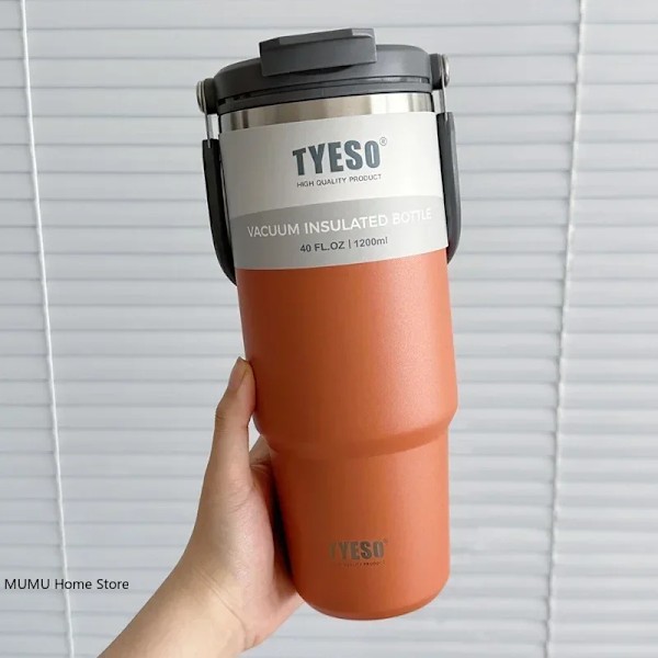 Tyeso Termisk Vandflaske Stål Dobbelt-Lag Isoleret Kop Kold Og Varm Kaffe Kop Tumbler K Rejsemug Orange 600ML