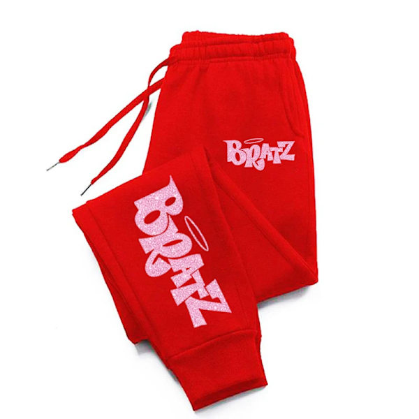 Bratz Rosa Tryck Man Kvinna Byxor Pocket Springande Sväva Leggings Baggy Gym Jogger Spårsläpp Dragsträng S Brukspare Red-JJ0518-DX L