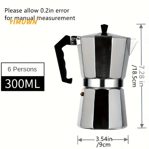 1 st espressobryggare för spishäll i italiensk stil - Moka-kanna i aluminium för starkt och smaksatt kaffe - Lätt att använda och rengöra 6 Cups 300ML