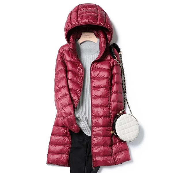 Koreanskt mode Slim Ta bort Hooded Parka Fashionabla Ytterkläder 2023 Vinter Dunjackor Dam Lång Lätt Tunn Päls Pufferjacka Pink L