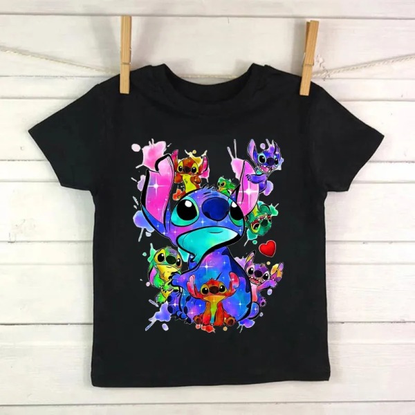 Skjorta Barn Barn Lilo Stitch Tecknad T-shirt Stitch Söt Manga T-shirt Y2k Grafisk T-shirt Tjej Pojke Topp Tees Kläder black59001 5T(XL)