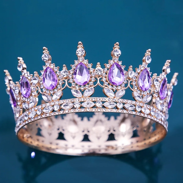 Europiska bröllopsprinsessan Tiara Rund Barock Pageant Kronor Kristall Hel Krona Kung Tiar Bröllop Krona Hår Klänning Accessoarer Rhodium Plated