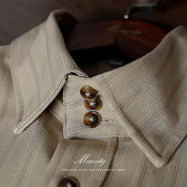 Retro Kaffe Farve Stribet Skjorte Mænd Langærmet Business Casual Top Spids Krave Britisk Trendy Slim-Fit Skjorte Vår Og Efterår. Apricot XXL