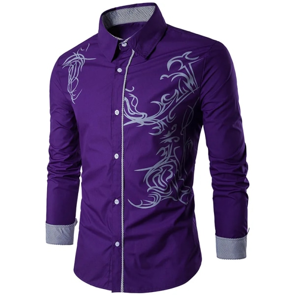 Långärmad herrskjortkofta med printed C005-purple L