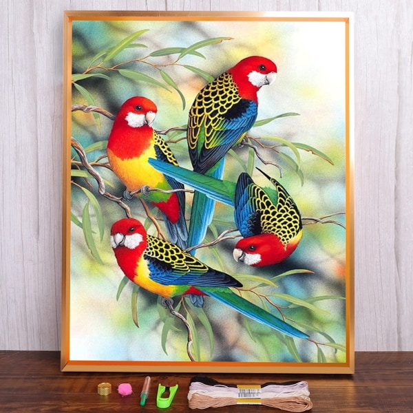 Animal Bird Cartoon Printed Canvas Cross Stitch Kit DIY Brodery Craft Handgjord målning Stickning Kampanjer Paket stämplat HMA70822 30x40cm