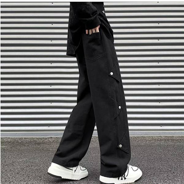 Khaki Casual Byxor Mäns Höst Och Vinter Raka Ben Vida Ben Byxor Trendiga Stiliga High Street American Byxor Vår Och Höst Black M
