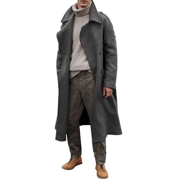 S-2Xl Tungvikt Förtjockade Trench Coat Streetwear Mode X-Long Man Rockar Utomhus Resor Kläder Med Epaulet För Vintern GRAY S