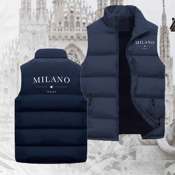 Mænds Høj kvalitet Luksus Vestejakke Milano Print Varmt Vindtæt Sports Dunjakke Vandafvisende Vandreture Ærmeløs Jakker Black 01 Size M