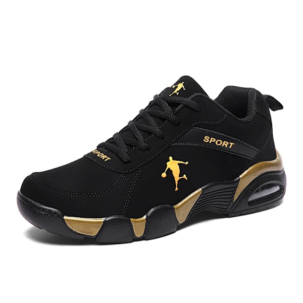 Mäns Sneakers 2024 Nya Män Skor Utomhus Läder Män Casual Skor Bekväma Vandring Sneaker Tenis Masculino Zapatin Hombres Black Gold 38