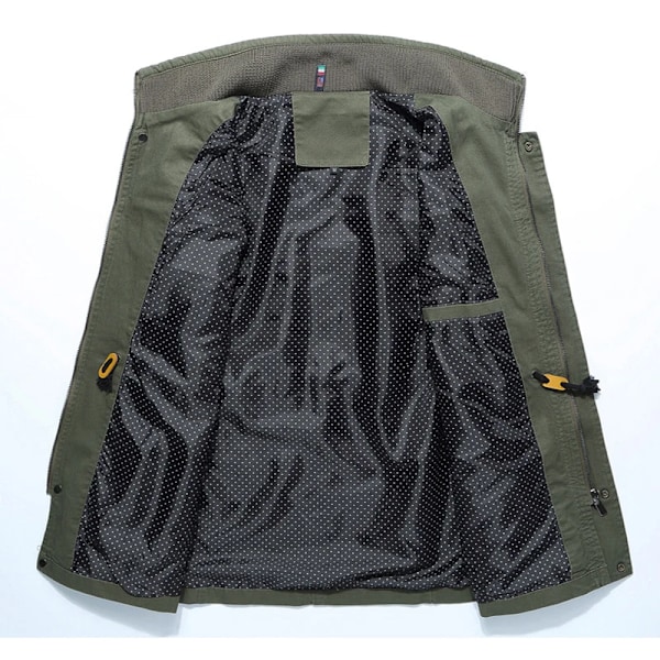 Herre Casual Jakker Solid Farve Multi-Pocket Forår Efterår Vindjakke Mænd Rocke Vasket Ren Bomuld Udendørs Frakker Udendørs Tøj green 1318 Asian L 55-62.5Kg