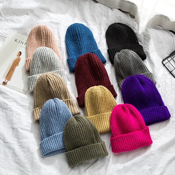 Ny Candy Colors Vinterhue Kvinder Strikket Hue Varmt Blødt Trendy Hue Kpop Stil Uld Beanie Elegant All-match Hue Wine Red 54cm-58cm