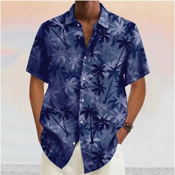 Sommar Hawaiiskjorta för män Blue Coconut Tree Kortärmad T-shirt Casual för män Modeknapp Strandbluskläder 0131-CS-24 XXL