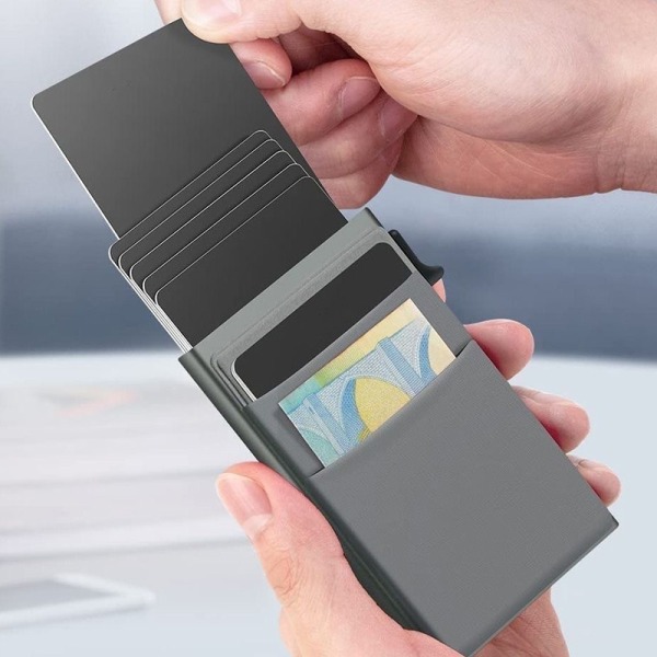 RFID-spärrkortshållare för män Aluminiumlegering Automatisk pop-up kreditkortshållare Pengaklämma Present för män Black