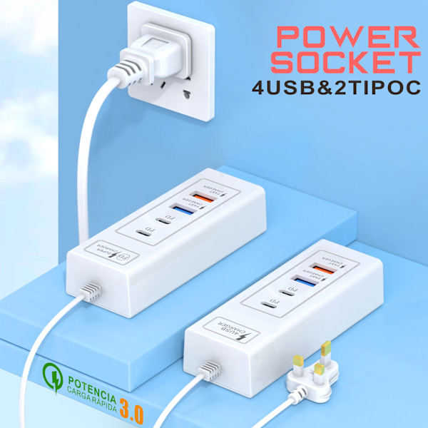 15W 4 Portar Usb Laddare Pd Snabb Laddning Telefon Resa Strömhetsadapter Typ C-Kabel För Xiaomi Samsung Väggladdare Green EU