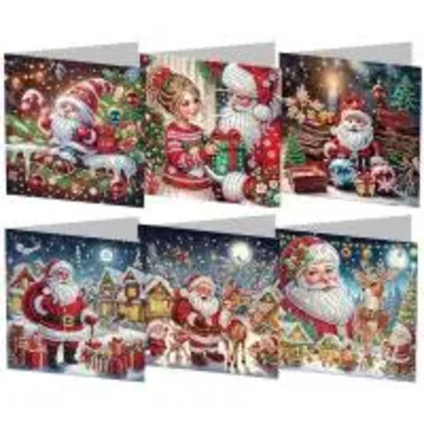 4-12 stk./sæt DIY diamantmaleri nyt julekort festival lykønskningskort håndlavet diamantbroderi maleri kunst kit 2024 6PCS Santa Claus