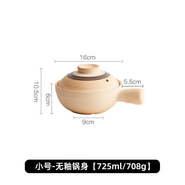 Gryde til gryderet i grov keramik, mikrobølgeovn, lille gryde, husholdningslergryde, risgrød, højtemperatur suppegryde med låg Unglazed pot body 725ml Single handle