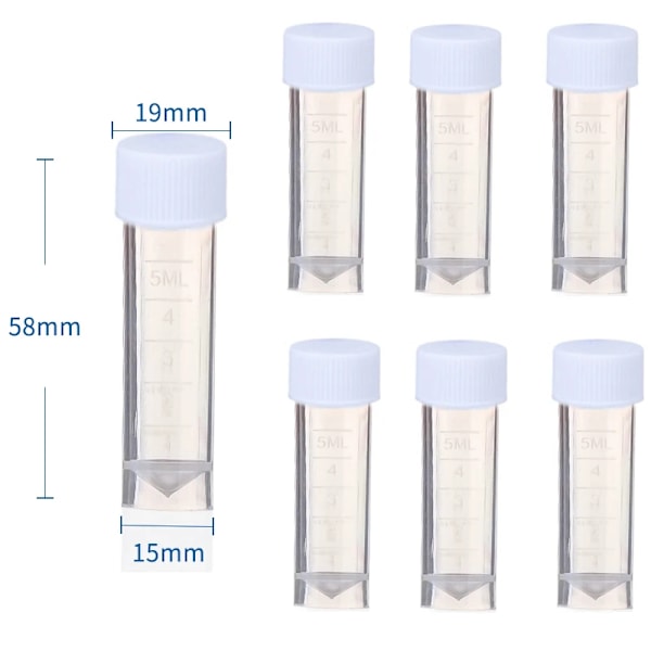 25/50Pcs 1-10ml Plastic Test Tubes Vials Sample Container Powder Craft Screw Cap Bottles for Office School Chemistry Supplies 5ml White 50pcs