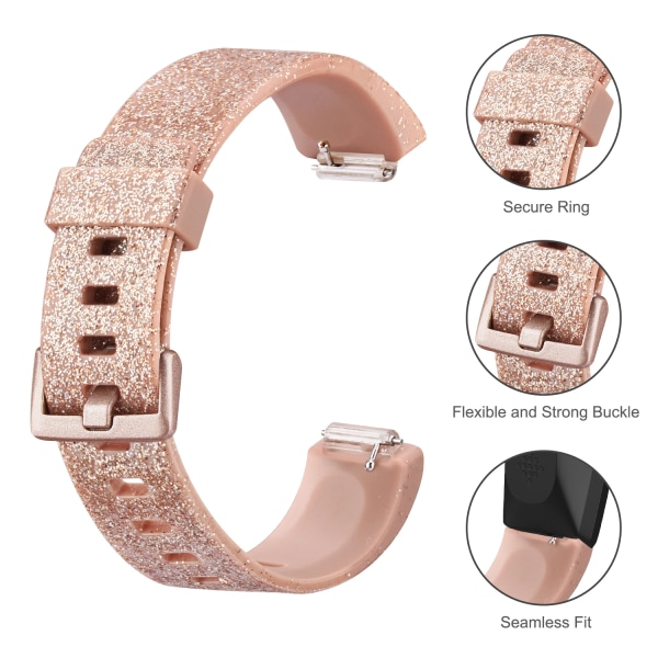 Band för Fitbit Inspire 2 1 Rem Klockband Silikonarmband för Fitbit Inspire HR Band Armbandsbälte Smartwatch Tillbehör Bling Rose Gold Size S