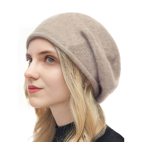 Strikkede uld beanie-hat til kvinder vinter varm blød cashmere-blanding slouchy hat krøllet Korea mode elastisk skullies pige dame Beige