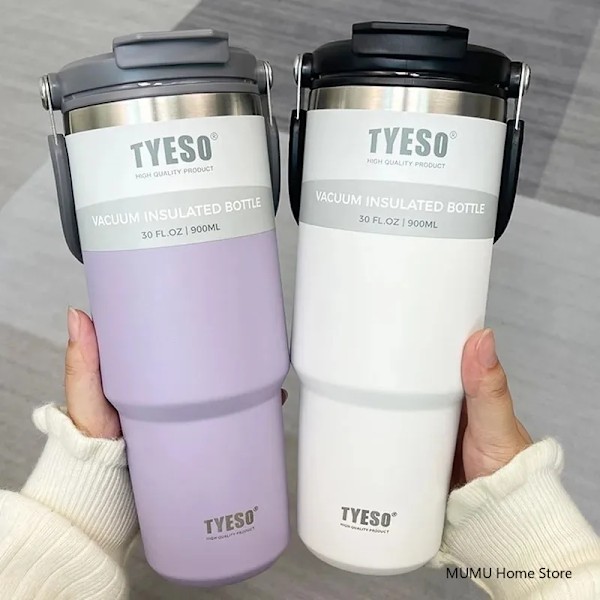 Tyeso Termisk Vandflaske Stål Dobbelt-Lag Isoleret Kop Kold Og Varm Kaffe Kop Tumbler K Rejse Kops Blue With Cup Bag 600ML