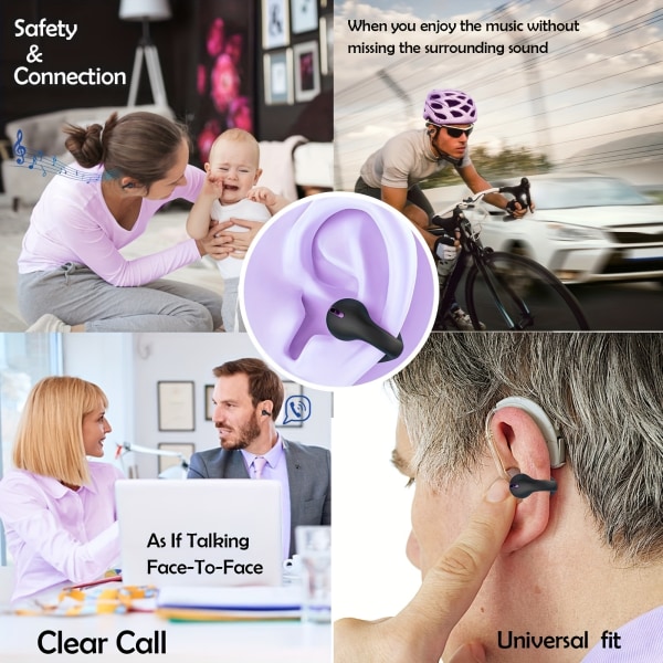 Trådlöst headset Clip On Öppna öronsnäckor Headset Set Cykling Löpning Arbete Hörlurar Induktionshörlurar Purple