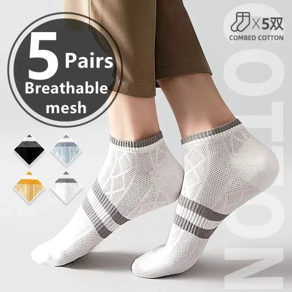 5 par ventilerande Mesh sommarstrumpor för män Tunna löparstrumpor med ankelkompression och öronflikar Mesh korta nätstrumpor 5 pairs mixed colors Single code