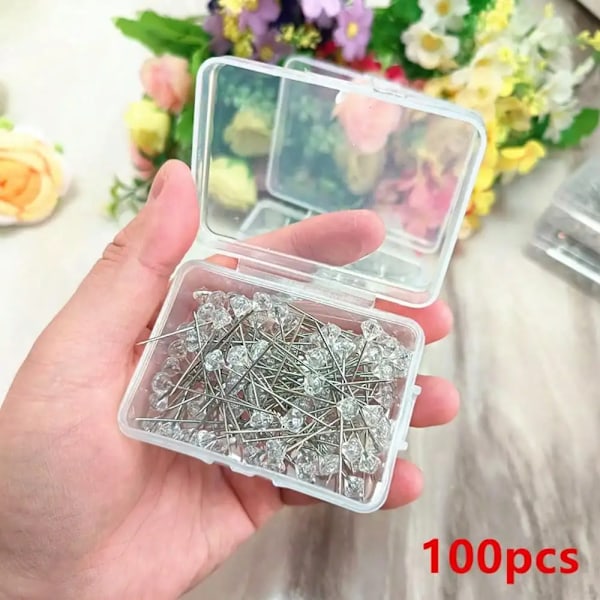 50/100 / 2000St Legering Stift Transparent Diamant Stift Bröllop Bukett Systiftstifter Plastbox Sy Tillbehör 1 Ruta 38mm  100pcs