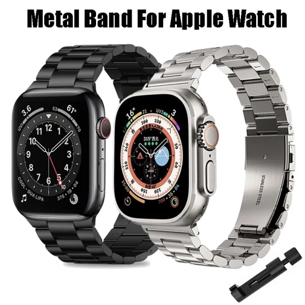 Armband i rostfritt stål för Apple Watch Band 45 mm Ultra 49 mm 41 mm 40 mm 44 mm watch Metallarmband för Iwatch Series 9 8 7 6 5 Black