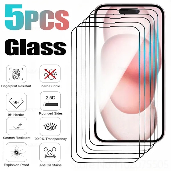 5St Härdat Glas För Iphone 16 14 13 12 15 Pro Max Mini Skärmskydd För Iphone 7 8 Plus X X R Xs Max Skyddsglas iPhone 12 Pro 5 Pcs