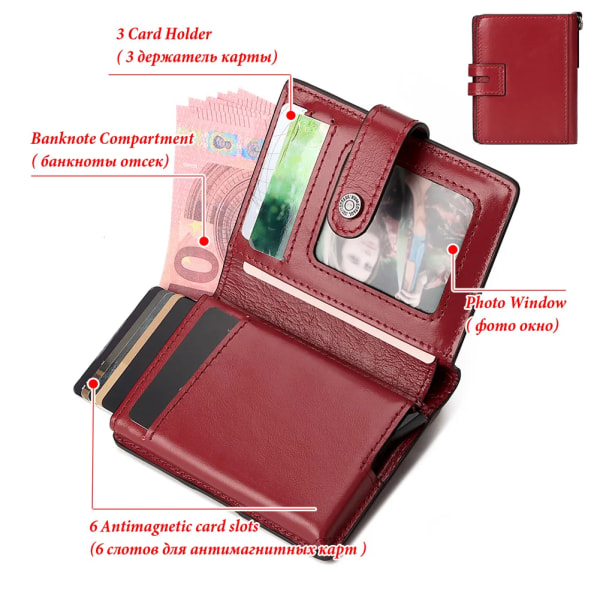 Mini pop-up korthållare äkta läder dam plånböcker RFID blockering Skydda aluminium kort case Lätt smal handväska med kedja red with box