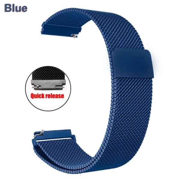 Magnetisk spänne milanese Armband i rostfritt stål för Samsung Watch4 Huawei GTR2 16mm 18mm 20mm 22mm Casual Fashion Watch Accessori Blue 14mm