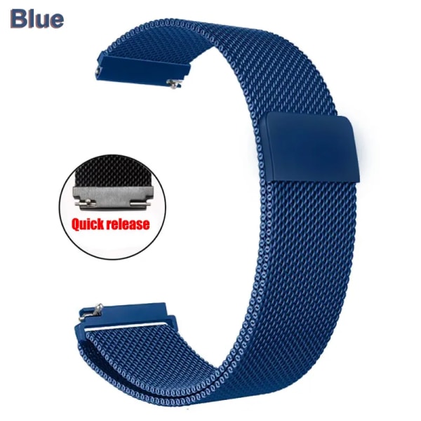 Magnetisk spänne milanese Armband i rostfritt stål för Samsung Watch4 Huawei GTR2 16mm 18mm 20mm 22mm Casual Fashion Watch Accessori Blue 22 mm