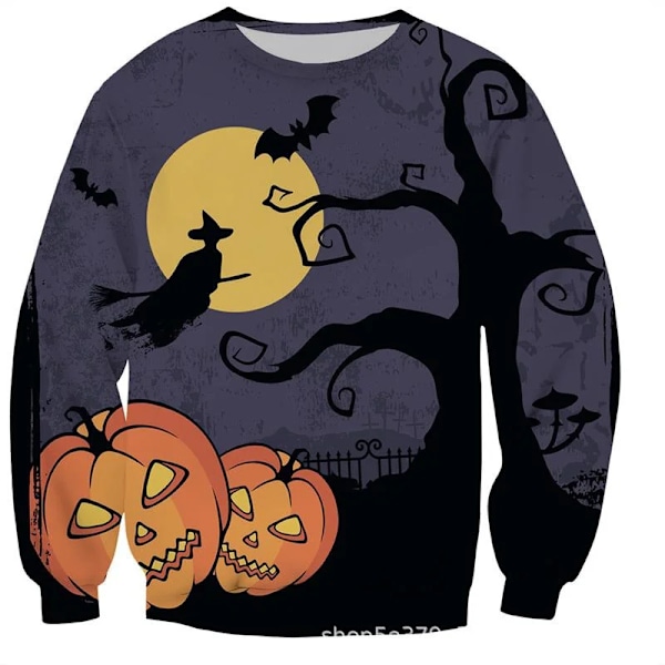 3D Tryckt Halloween Pumpa Tröja Män Tecknad Bat Spider Mönster Pullovers Långa Ärmar Höst Casual Round Hals S Weatshirt Swea-YSY013618 2XL