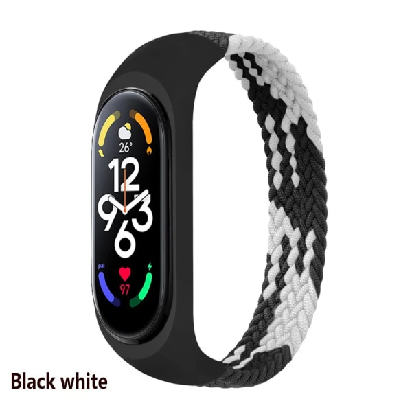 Armband för Xiaomi Mi band 6 7 Rem Nylon Flätad solo loop pulseira armband Miband5 Armbandsbälte Mi band 5 4 3 6 correa black white L  (170mm-180mm)