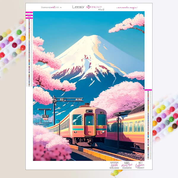 Landskap Diamantmålning Mount Fuji Sakura Bild Full Diamond Cross Stitch Kits Mosaik Broderi Heminredning Födelsedagspresent AA894 Square 30x40