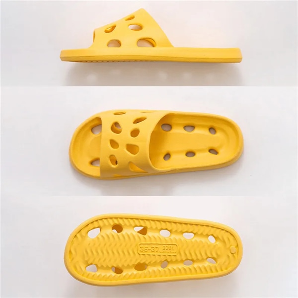 Badrum Dusch Tofflor Man Hollow Out Kvinnor Skjut Sommar Eva Skor Mjuka Anti-Slip Flip Flops Par Inomhus Utomhus Sand Al Yellow 36-37