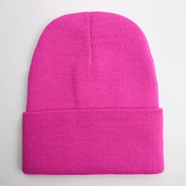 Unisex Solid Beanie - Höst & Vinter - Ullblandning - Mjuk & Varm - Stickad Mössa - Herr & Dam - Skullcap - Gorro - Skidmössa - 24 Färger Rose red