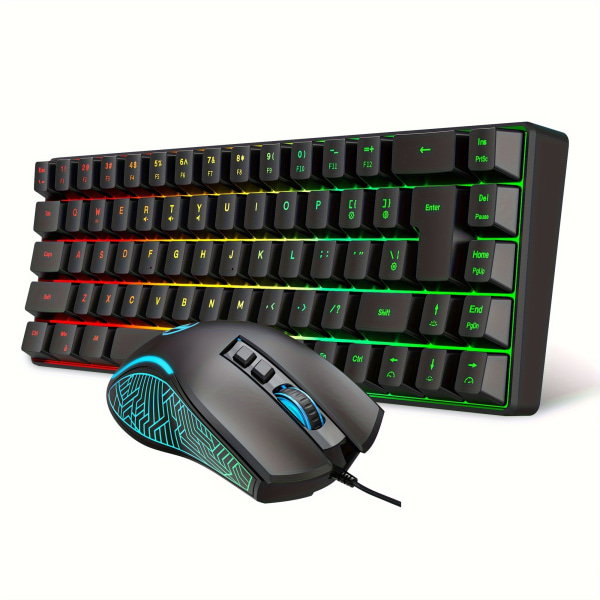 RGB-tangentbord och spelmus , kompakt 68-tangenter Mini-trådt tangentbord RGB-bakgrundsbelyst 1200-3600 DPI Mus, tangentbord och musspel för PS4 Xbox PC