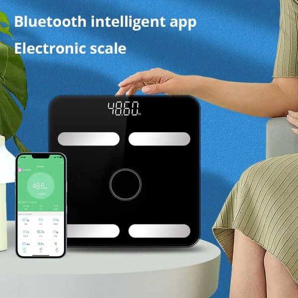 1st svart/vit Bluetooth smart kroppsfettvåg Laddning Elektronisk våg kroppsvåg Vuxen fettvåg Vägning BMI-analysator White charge