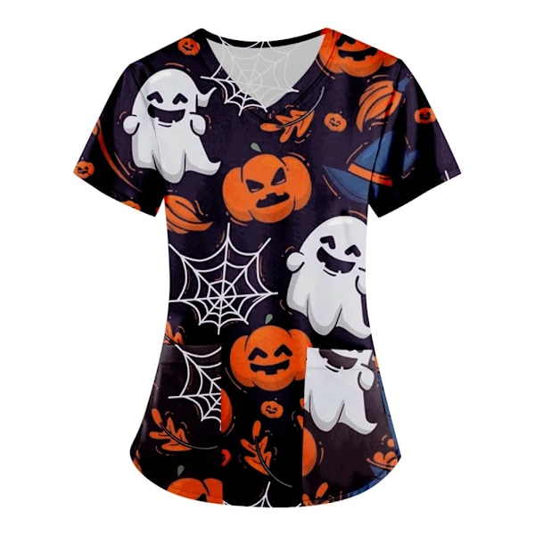 Sommer Halloween V-hals Kortærmet Pleje Medicinske Uniformer Skjorter Unisex Tee Hotel Hospital Læge Operation Scrub T-shirt BHSF1395 S